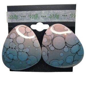 Blue Pink Ceramic Post Earrings Vintage Artisan Fire Glazed Bubbles USA